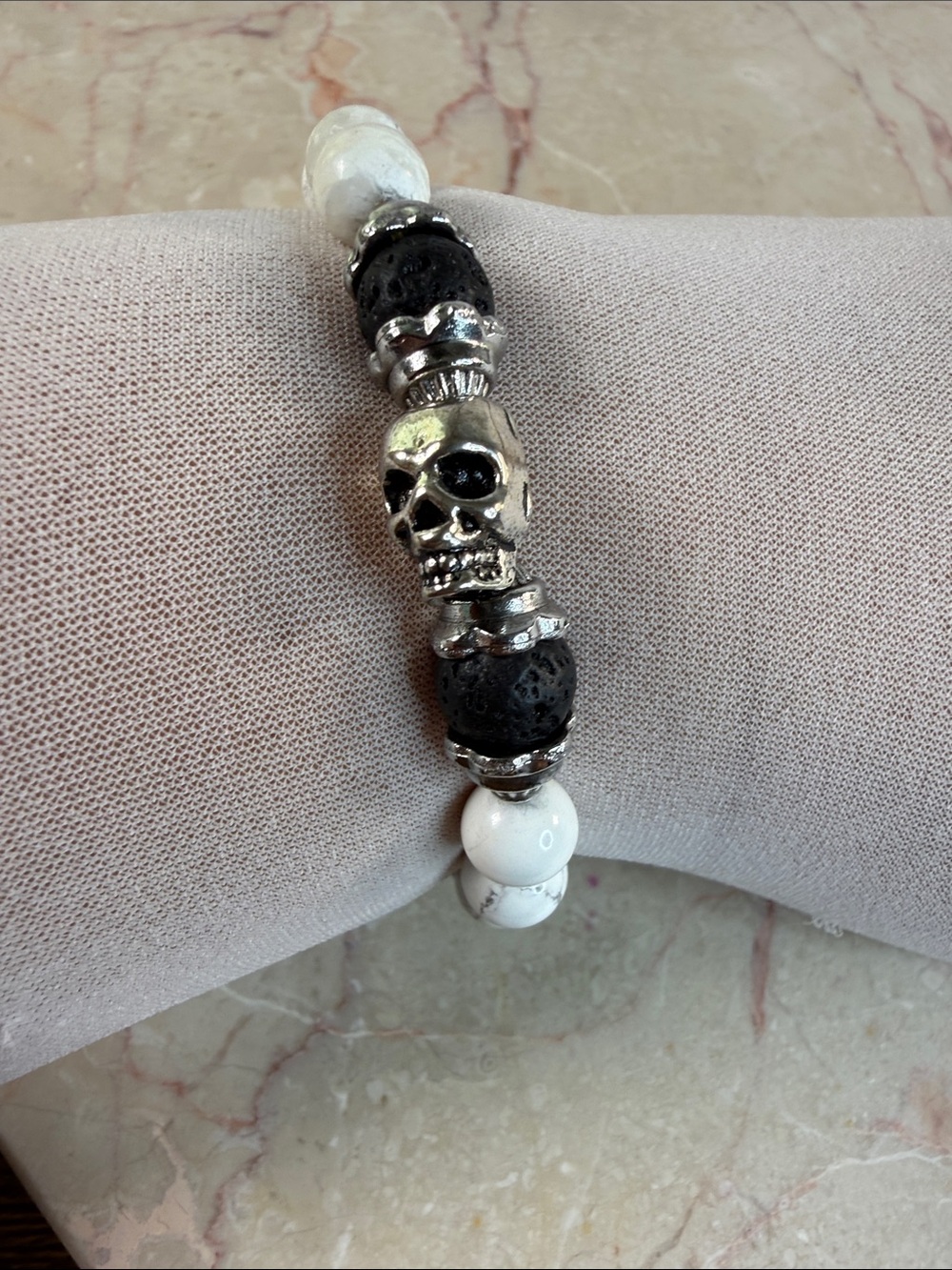 Sterling Skull Natural Stones Bead & Turquoise Bracelet